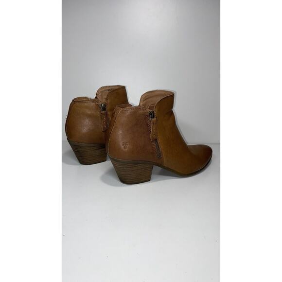 FRYE Judith Cognac Leather Zip Block Heels Ankle Booties - Picture 4 of 16